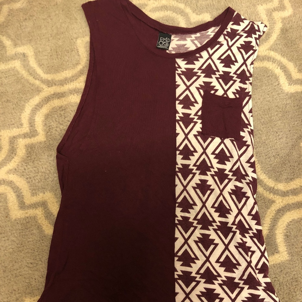 Women's Empyre Maroon & Beige Pattern Muscle Tee
